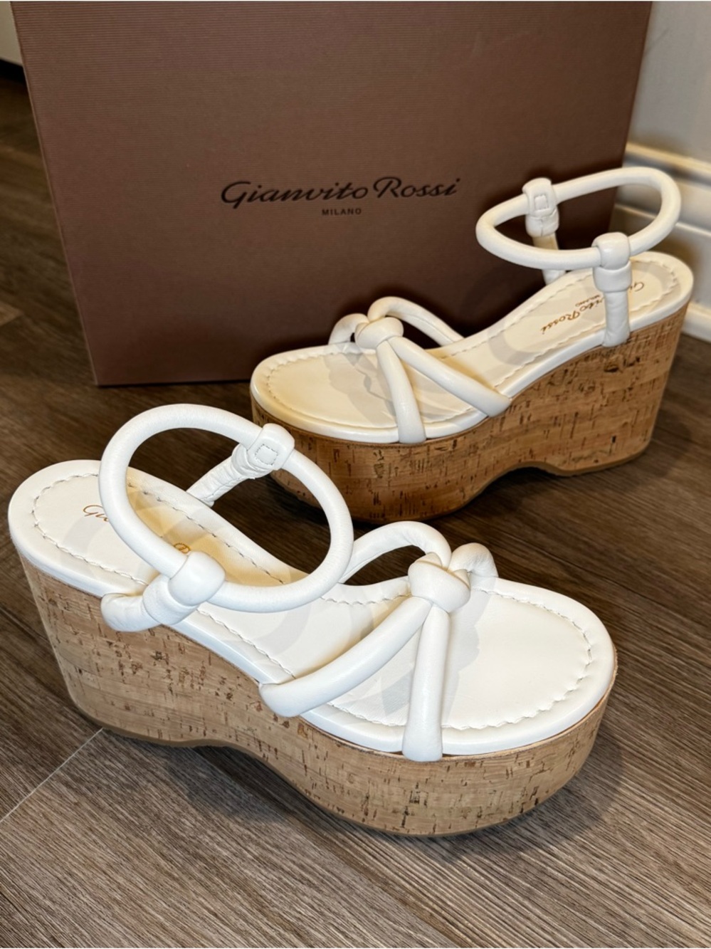 Gianvito Rossi 110mm Nappa White Leather Wedge Sandals